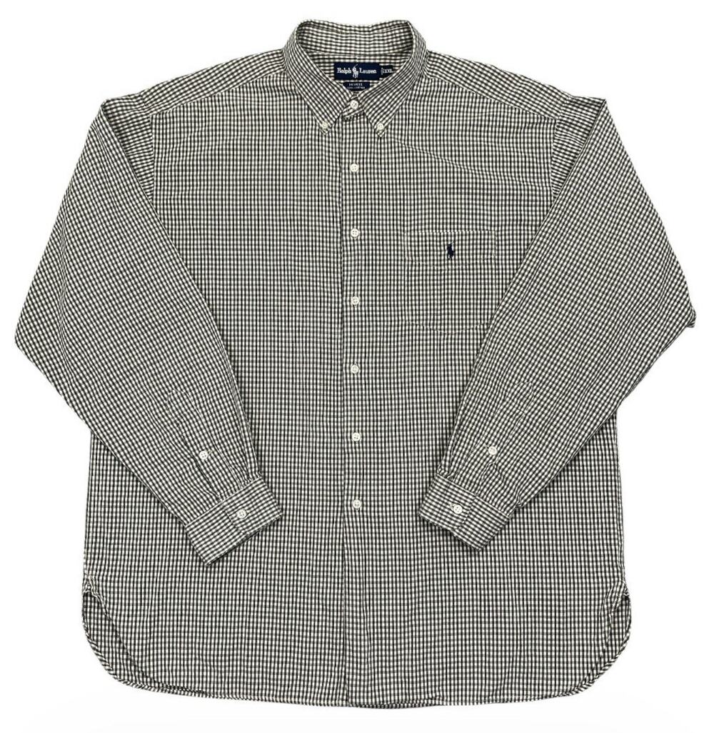 Ralph Lauren Shirt XXL Cream Olive Green White Check Long Sleeve